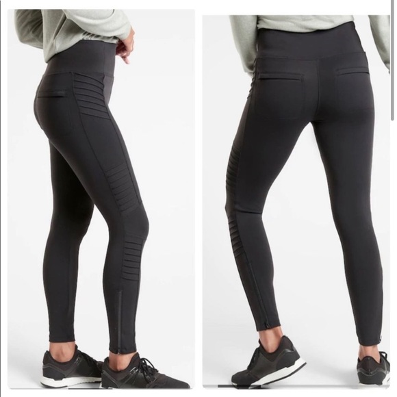 Athleta Pants - Athleta Delancey Moto Tight Black High Rise Leggings Size XL Tall